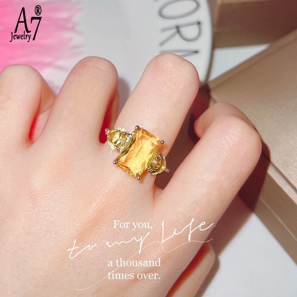 Nhẫn Đính Đá A7 Màu Hồng/Xanh Ngọc Lục Bảo/Vàng/Hồng Hình Vuông Đính Đá Zircon Màu Xanh Dương/Hồng Cho Nữ