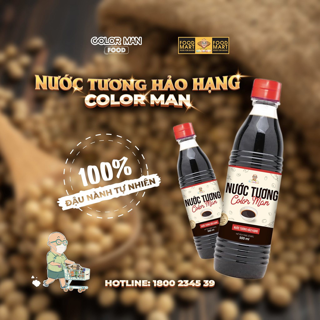 Nước Tương Color Man Chai 500ml từ nguyên liệu đậu nành tự nhiên thích hợp cho các món chiên,xào,kho