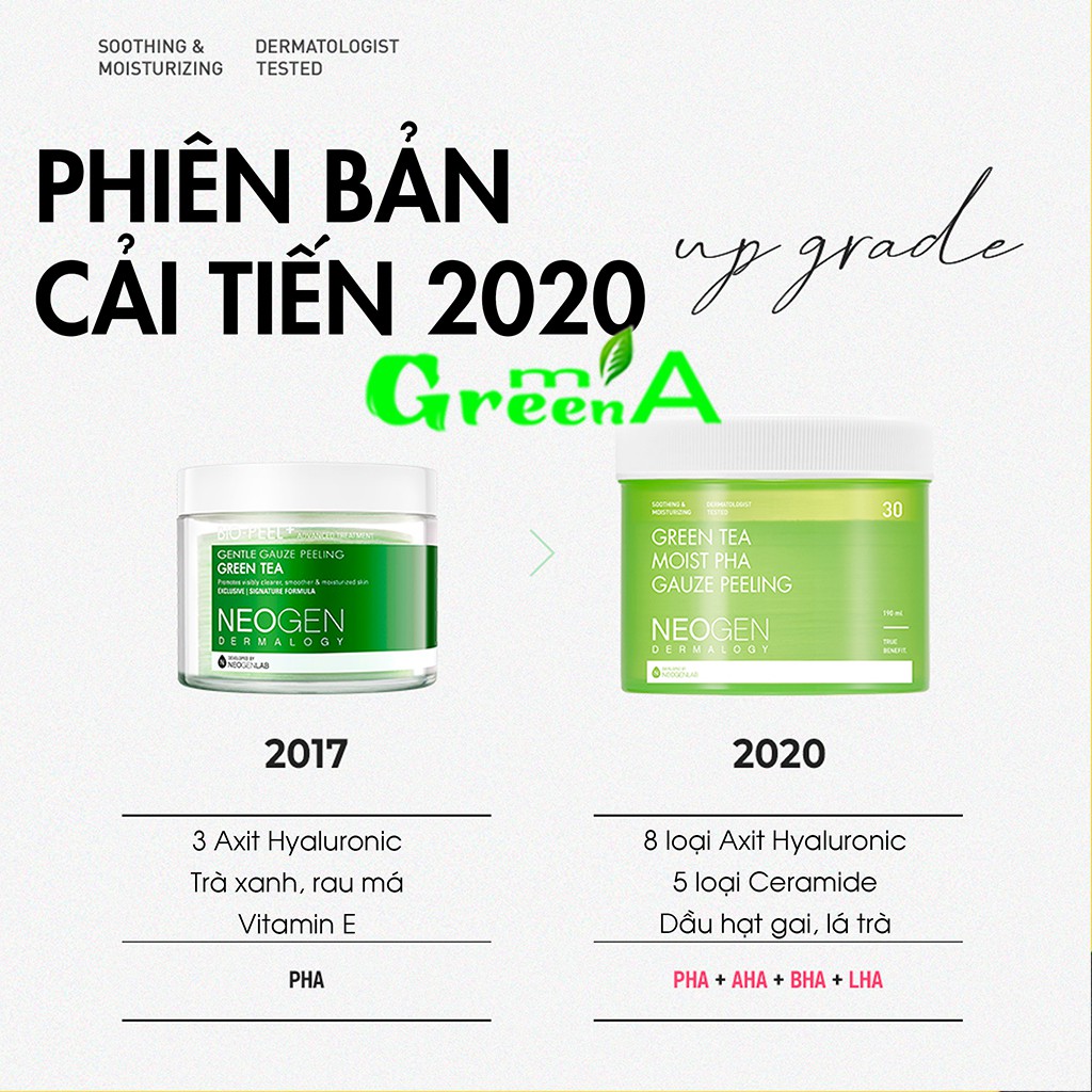 Tẩy Da Chết Trà Xanh Neogen Dermalogy Green Tea Moist PHA Guaze Peeling Pad 30 Miếng [NHẬP KHẨU CHÍNH HÃNG] | BigBuy360 - bigbuy360.vn