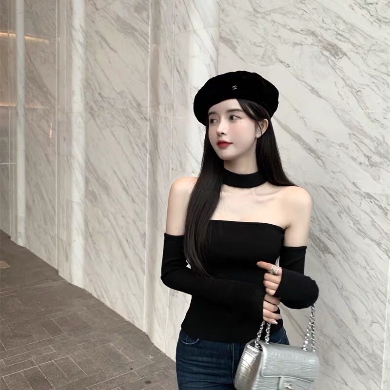 Áo kiểu thun croptop tay dài phối hở sexy
