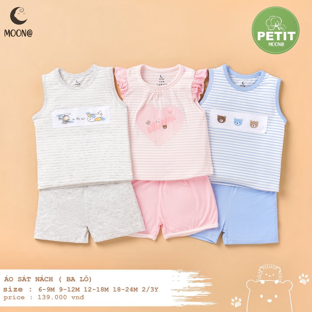 [CHÍNH HÃNG] Bộ ba lỗ quần đùi petit họa tiết trẻ em Moon