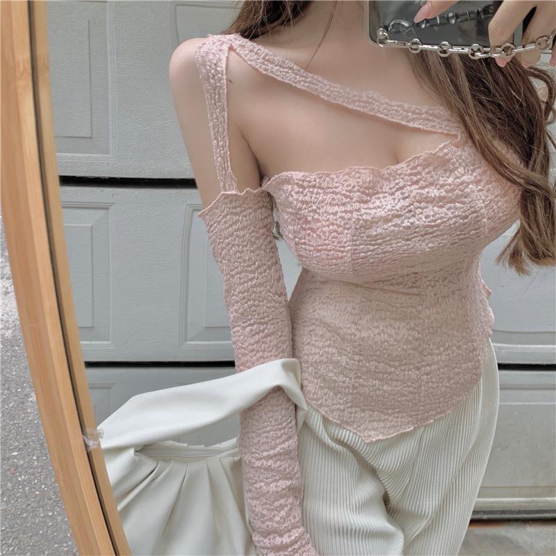 [ Mã 11FASHIONSALE1 giảm 10K đơn 50K ] Áo thun tay dài hở vai dáng ôm phối dây thời trang cho nữ | BigBuy360 - bigbuy360.vn