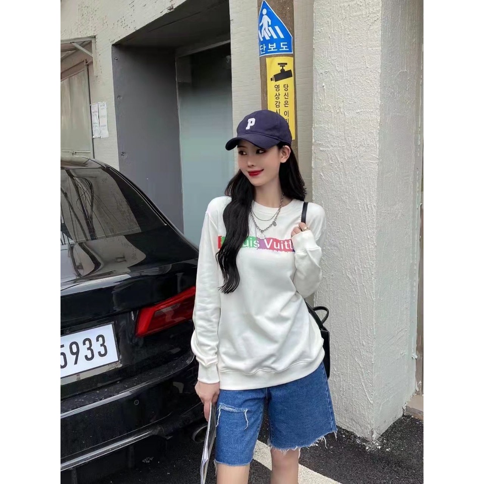 Mới LV LouisVuitton Unisex Nam Nữ Thời Trang Thu Đông Dài Tay Áo Thời Trang Quần Áo Cổ Tròn Top Quần Áo