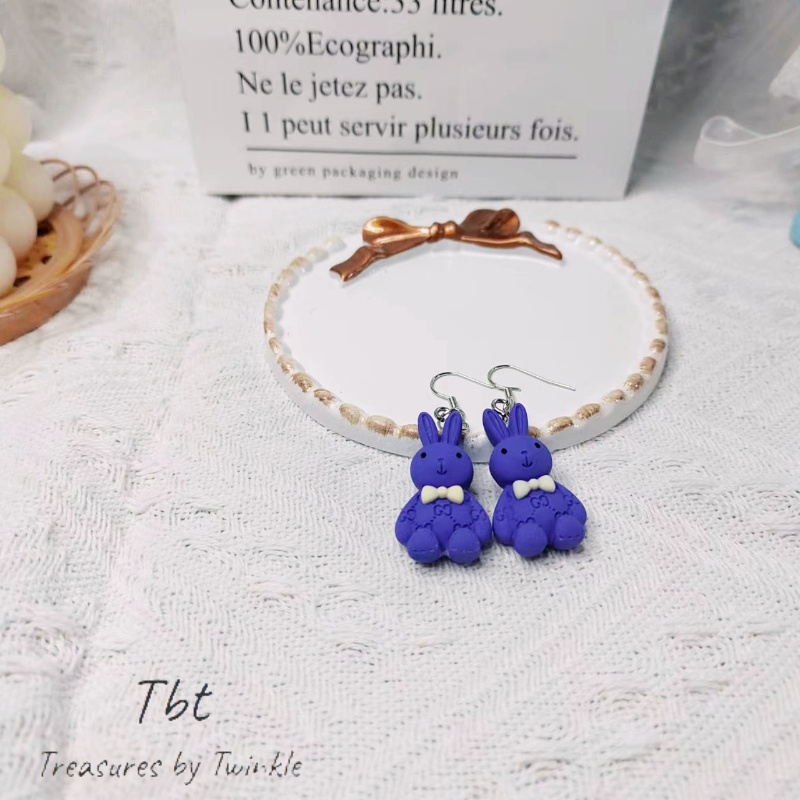 Bông tai mặt dây chuyền bông tai bạc gấu thỏ thời trang dễ thương tính khí bình dân Trang sức xanh Klein (Tbt)