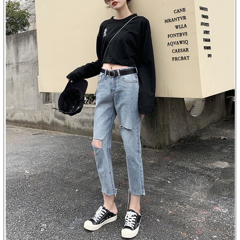 Quần Jeans Dài Rách Gối Thời Trang Dành Cho Nữ | BigBuy360 - bigbuy360.vn