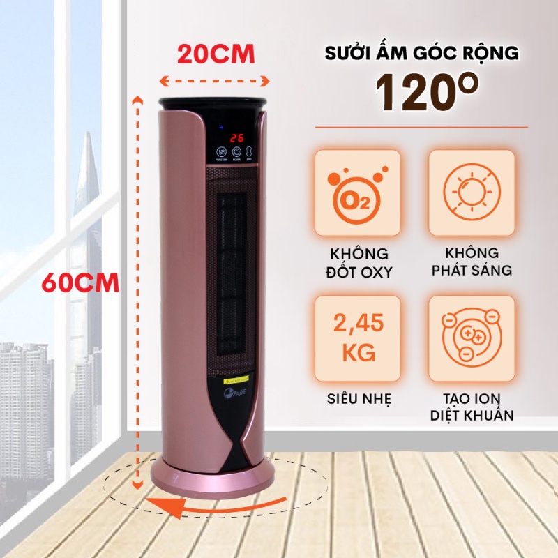 Quạt sưởi gốm Ceramic FujiE CH-1600RM Quạt sưởi ấm không phát sáng - Không khô da - Công nghệ Nhật Bản