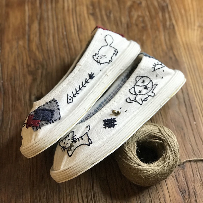 Giày Vải Mũi Tròn Phong Cách Retro Cho Nữ Size 35-40 2 Kiểu
