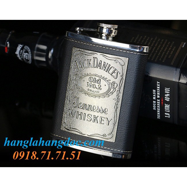 Bình đựng rượu inox bỏ túi Honest 8oz (240ml), bọc da logo Jack Daniel's