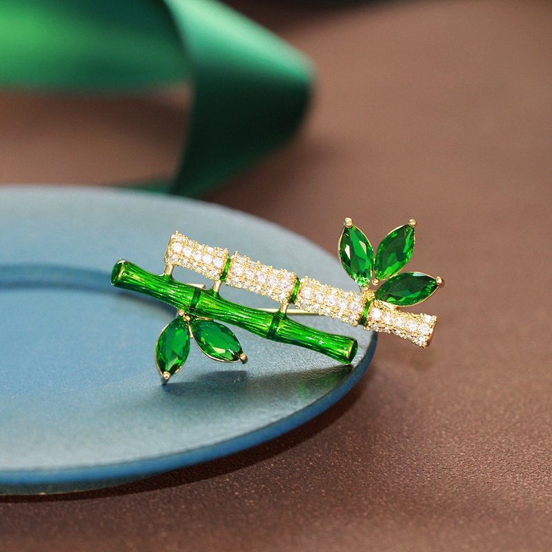 Ghim Cài Áo Hình Cây Tre/Hoa Lá Tráng Men Phong Cách Trung Quốc Cổ Điển Thời Trang Cho Nam Và Nữ