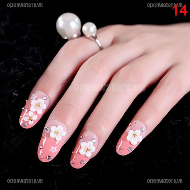 Set 24 Móng Tay Giả Trong Suốt Xâu Hạt Hình Hoa Trang Trí DIY Đa Ứng Dụng
