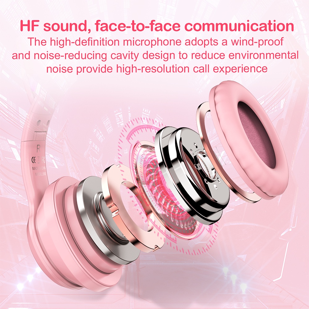 Tai nghe chơi game không dây Bluetooth tai mèo ONIKUMA B20 Hồng với micrô có thể thu vào đèn RGB