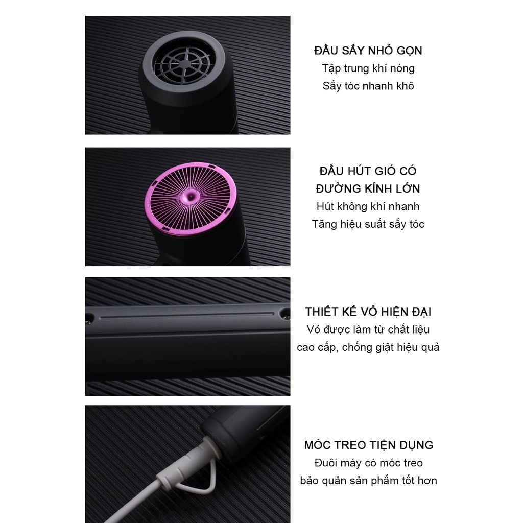Máy sấy tóc Mini giá rẻ Bedabenc công nghệ ánh sáng xanh bảo vệ tóc, sấy tóc đa năng tạo kiểu tóc chuyên nghiệp