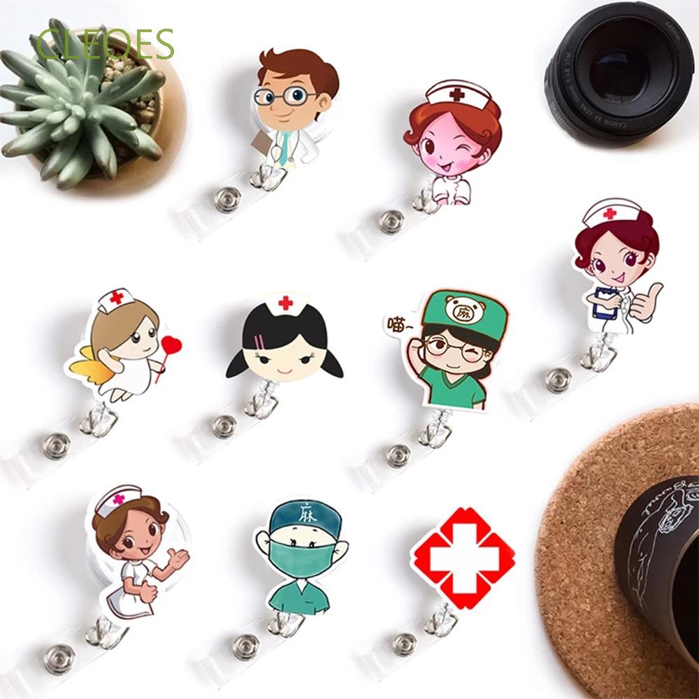 Giá đỡ bảng tên/thẻ ID bằng acrylic hình bác sĩ/y tá hoạt hình có thể thu gọn