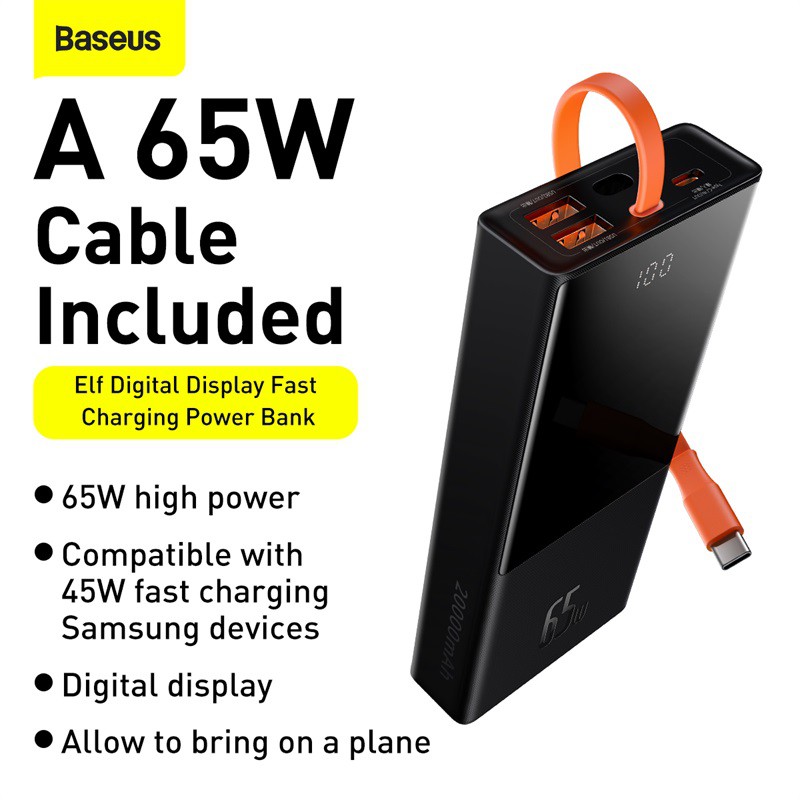 Sạc dự phòng Baseus Elf Digital Display Fast Charging PPJL65C 65W (20000 mAh)