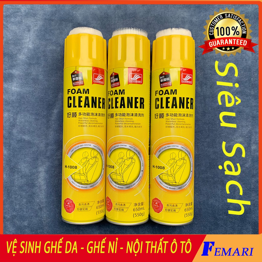 Bộ 2 Chai Xịt Bọt Đa Năng Vệ Sinh Ghế Da, Ghế Nỉ, Ghế Vải, Đồ Da, Nội Thất Ô Tô Foam Cleaner FEMARI