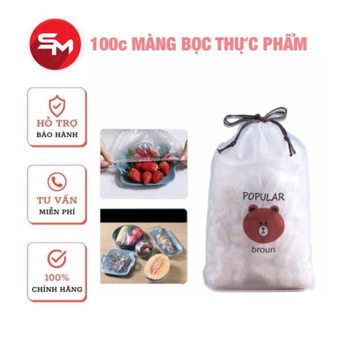 Màng bọc thực phẩm co giãn set 100 chiếc siêu dai có chun hình túi gấu