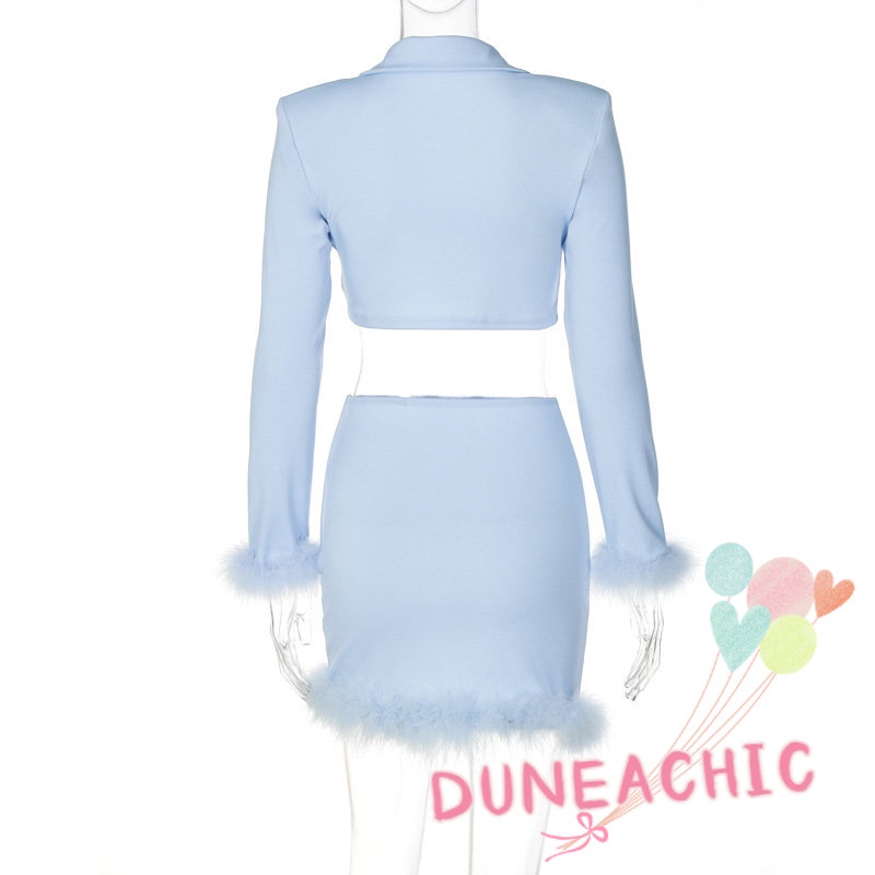 DUNEA Set đồ gồm áo dài tay dáng ngắn và chân váy ôm thời trang thanh lịch cho nữ