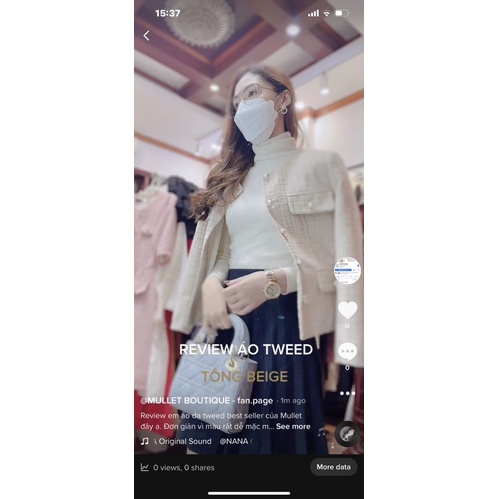 ÁO TWEED THỜI TRANG BEIGE HAI NẮP TÚI