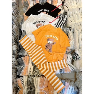 Mẫu 467 set áo in gấu teddy quần sọc gân ôm dài /ms012🐻🐻🐻