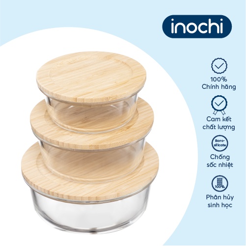 Hộp thuỷ tinh tròn nắp tre Inochi-Nikko