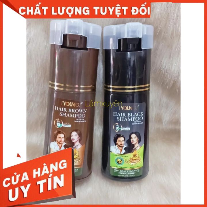 Dầu gội phủ bạc màu ĐEN_NÂU YOUNG 200MLphủ bạc hoàn toàn 100%đều màu,thiết kế thông minh,dễ thao tác,tiện dụng