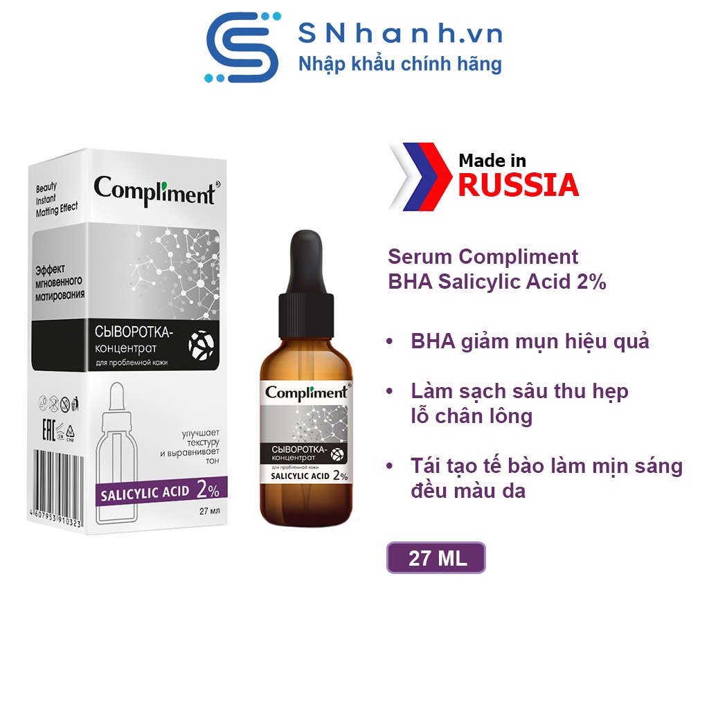 Serum Compliment Salicylic Acid BHA 2% kiềm dầu, giảm mụn, se lỗ chân lông 27ml