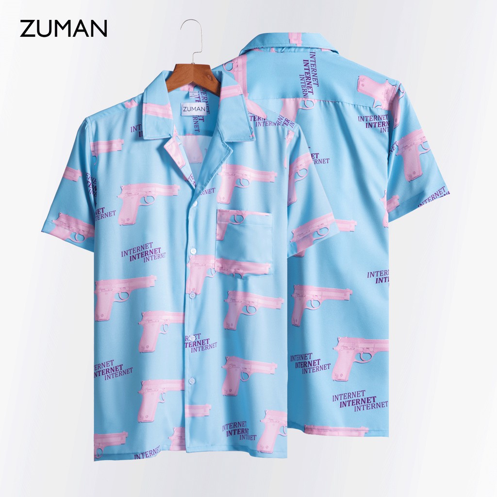 Áo sơ mi nam họa tiết tay ngắn Pistol shirt ASM05 ZUMAN  ASM05 ZUMAN fulltag, chất lụa chéo cao cấp,thoáng mát | BigBuy360 - bigbuy360.vn