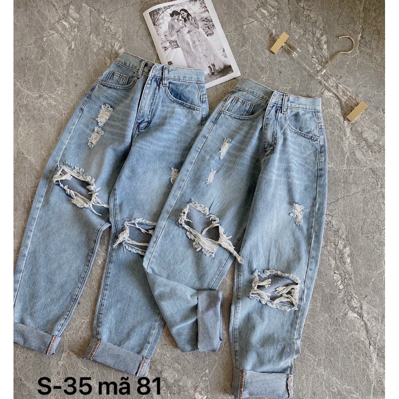 Quần jean baggy nữ ✈️FREESHIP✈️ quần jean baggy nữ rách lưng cao size đại từ 40kg đến 80kg MS81 bigsize 2KJean