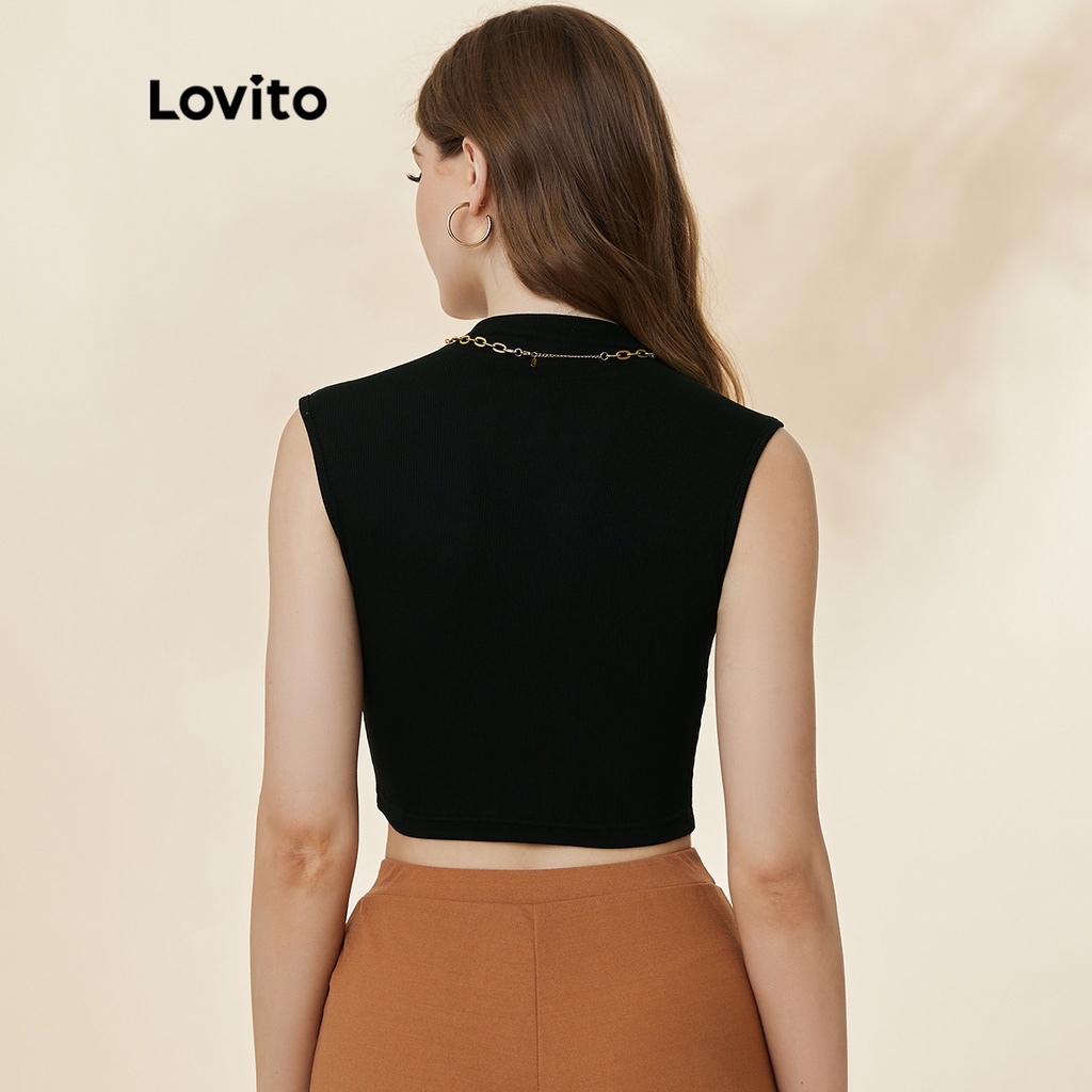 Áo sát nách Lovito thiết kế cổ đứng không tay trơn màu cơ bản L19D401