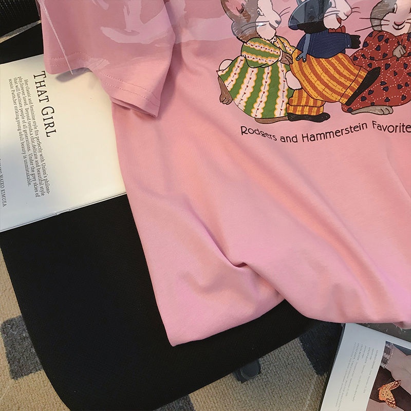 Áo Thun Nữ Ngắn Tay Cổ Tròn In Hình Dễ Thương