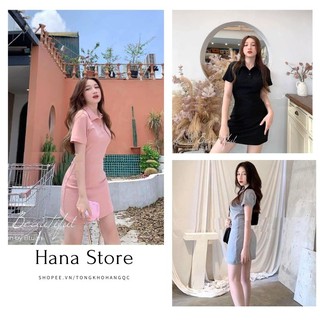 Váy Polo  Thun Trơn Basic ❤️ Hana Store - Freeship ❤️ Đầm thun trơn polo dáng ngắn 3 màu trơn basic ĐEN | HỒNG | GHI ❤️