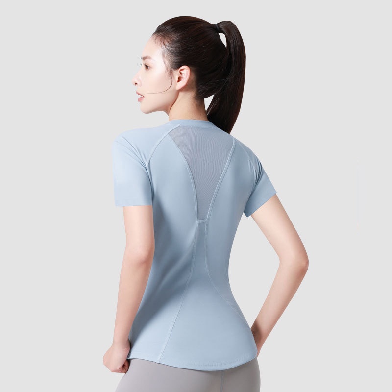 Áo Thun Thể Thao Phối Lưới Ôm Dáng Mau Khô Thời Trang Cho Nữ