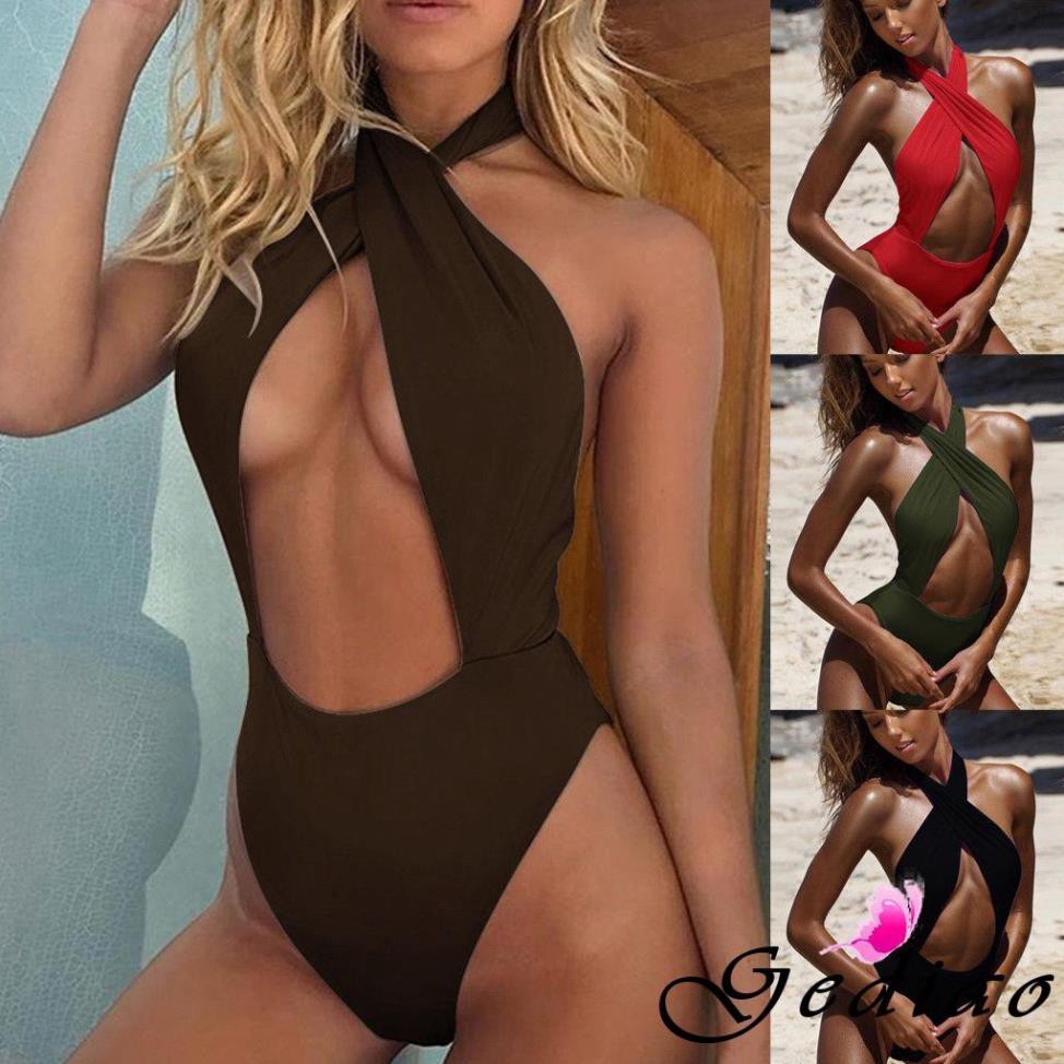 Bộ bikini liền thân cổ phối chéo hở ngực quyến rũ cho nữ *