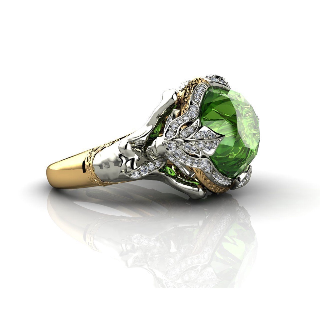 Nhẫn Bạc Đính Đá Zircon Màu Xanh Lá Cây Phong Cách Châu Âu Sang Trọng Thời Trang Cho Nữ