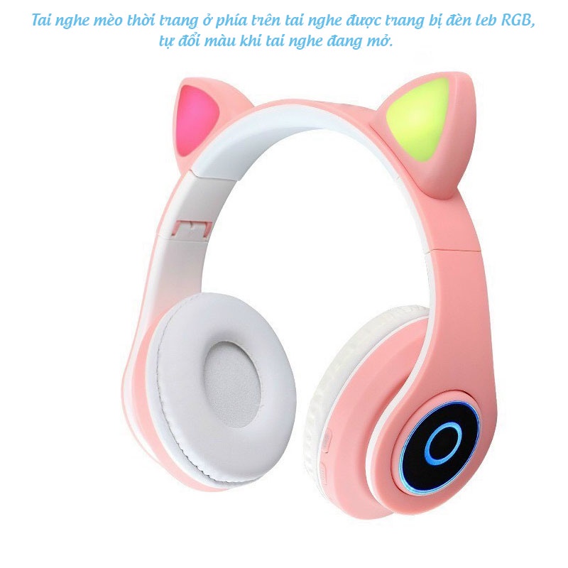 Tai Nghe Mèo Bluetooth - Headphone Tai Mèo Dễ Thương Có Mic - Âm Bass Mạnh Mẽ Và Dung Lượng Pin Khủng 400mAh BH 12 Tháng