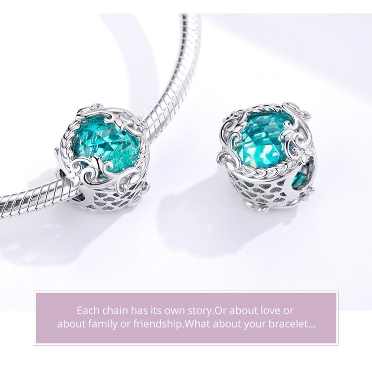 Hạt Xỏ Vòng Tay Bamoer Bsc105 Bằng Bạc 925 Hình Tròn Đính Đá Pha Lê Màu Xanh Ngọc