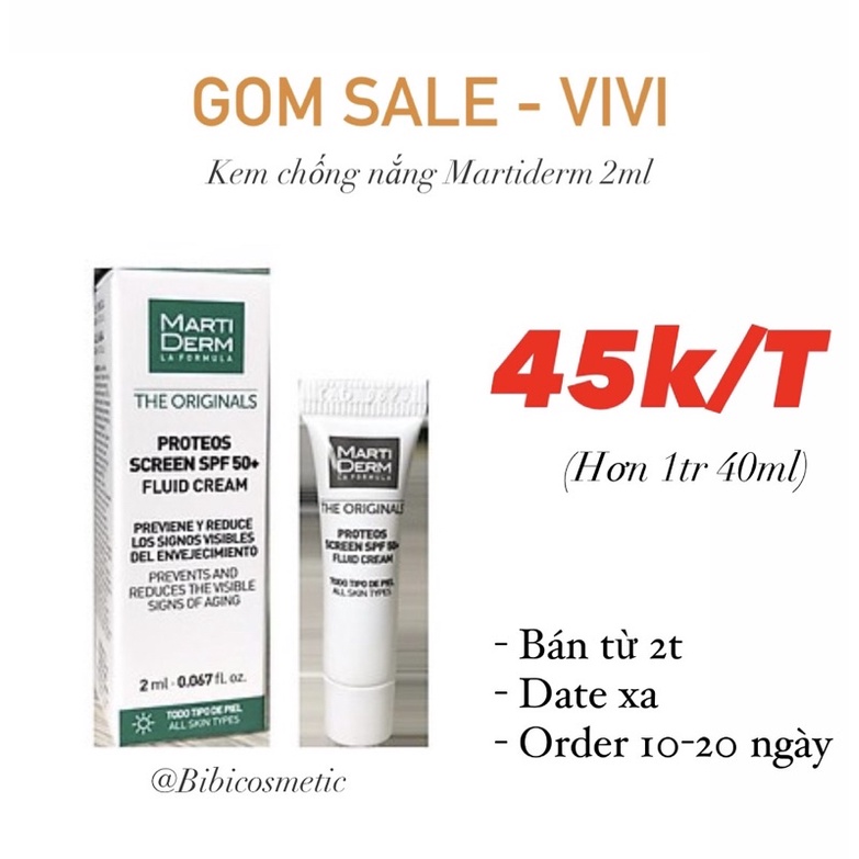 Kem Chống Nắng MARTIDERM Proteos Screen SPF 50+ Fluid Cream - Marti Derm Phổ Rộng - Mini