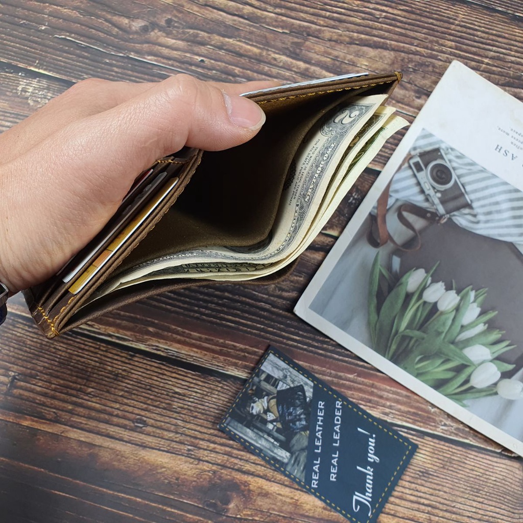 Ví nam da bò sáp may thủ công handmade WS226LEA   - 100% da bò thật, BH 3 năm