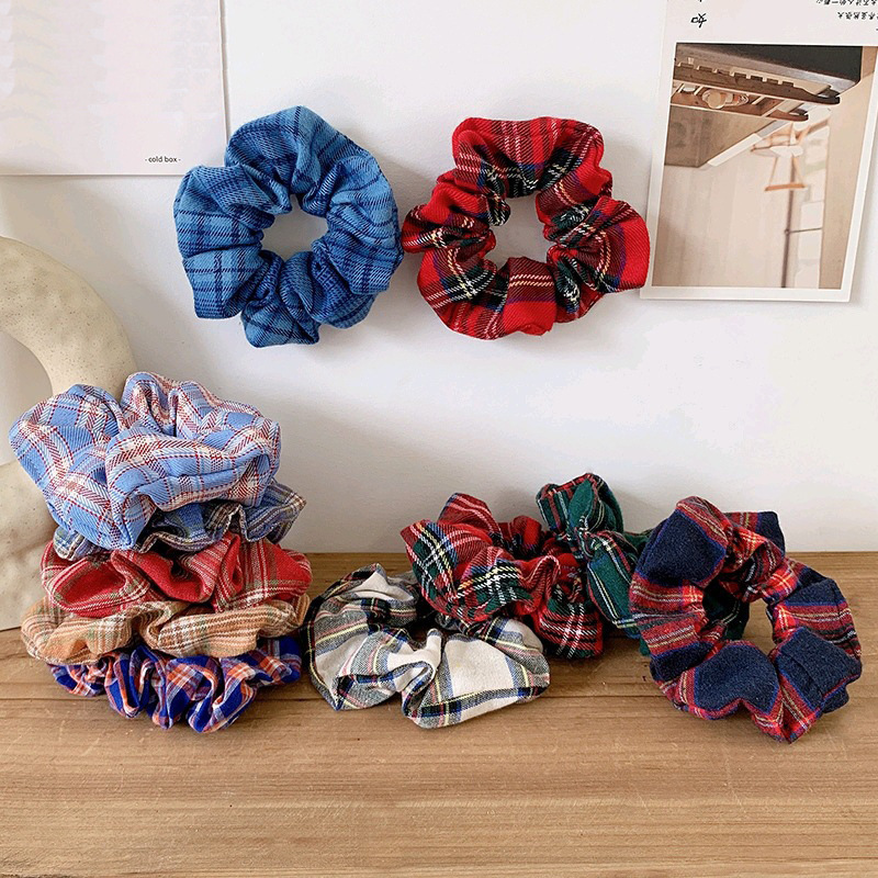 Dây buộc tóc họa tiết sọc caro thời trang retro Hàn Quốc