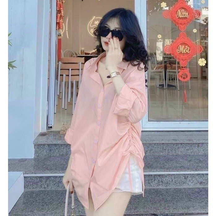 Sét Đồ Bộ Nữ Áo Sơ Mi Chất Đũi Tay Dài Đính Cúc Rút Dây & Quần Short Cotton Lạnh Thời Trang Kiểu Cách Đi Chơi