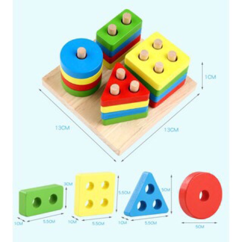 đồ chơi thả hình cọc trụ   Montessori bằng gỗ giúp trẻ phân biệt màu sắc, hình khối