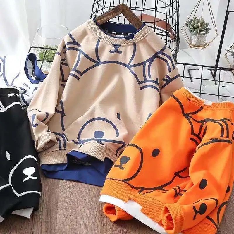Áo sweater dài tay giả 2 lớp in họa tiết hoạt hình thoải mái thời trang cho bé