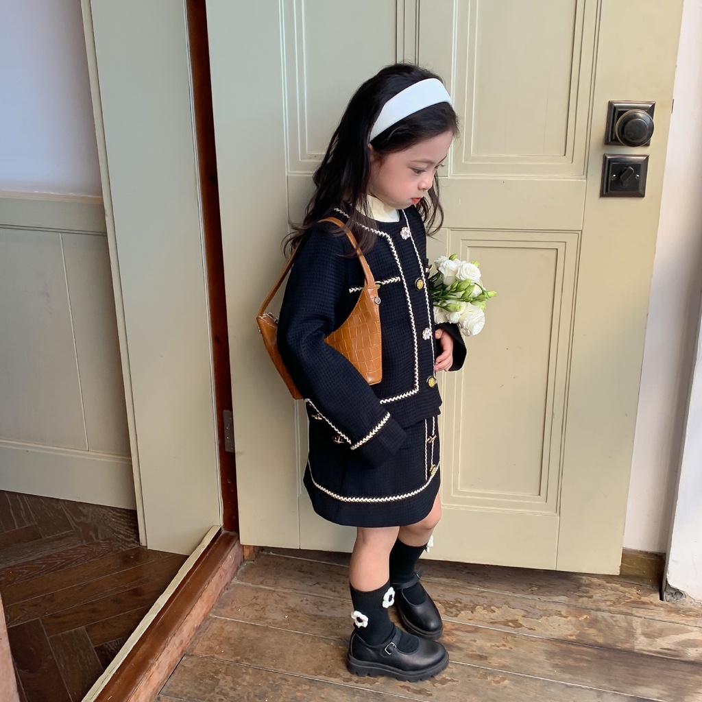 Set áo và chân váy Tweed viền nổi sang trọng cho bé S863