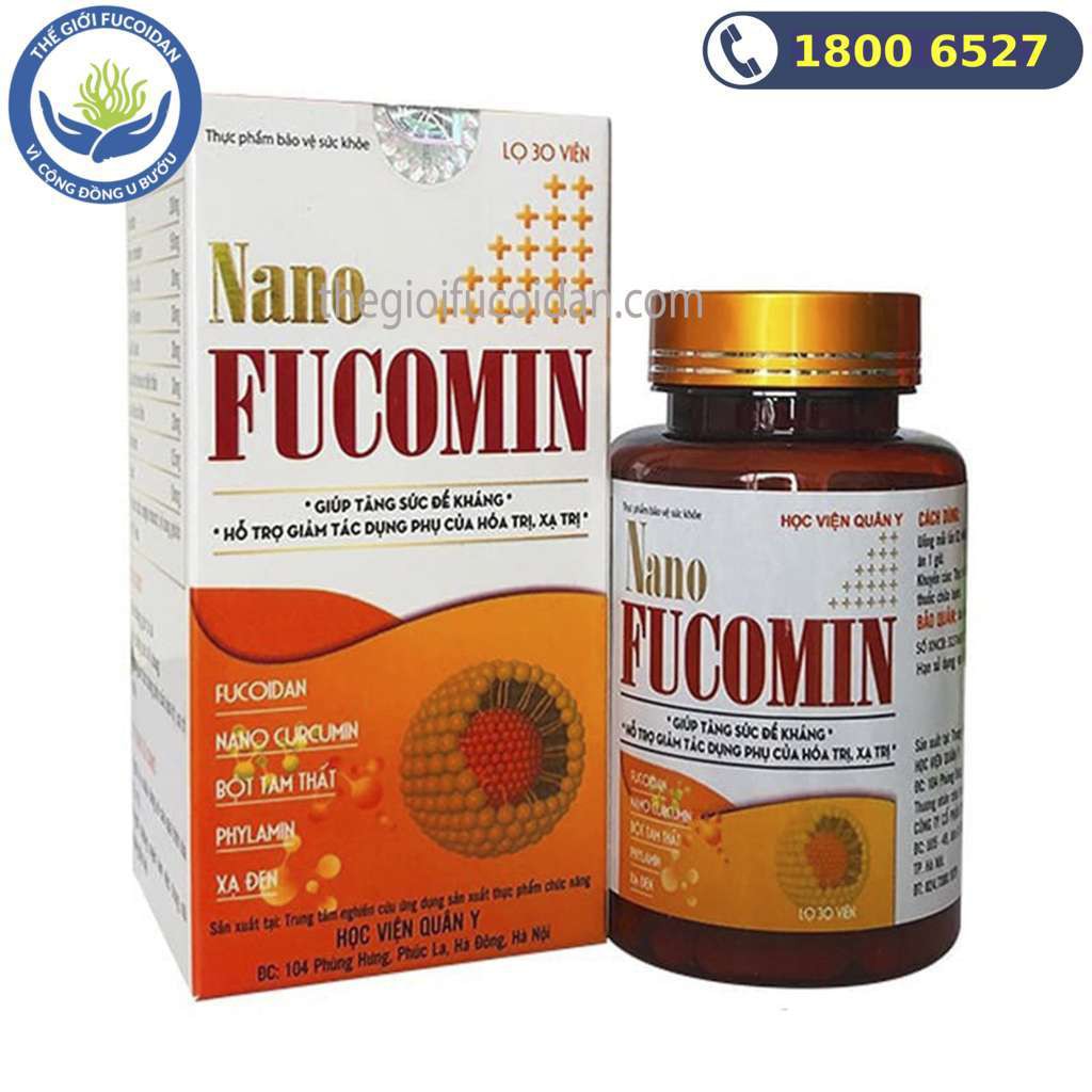 Nano Fucomin Học viện Quân Y - Lọ 30 viên - Hỗ trợ điều trị ung thư, giảm tác dụng phụ do hóa xạ trị