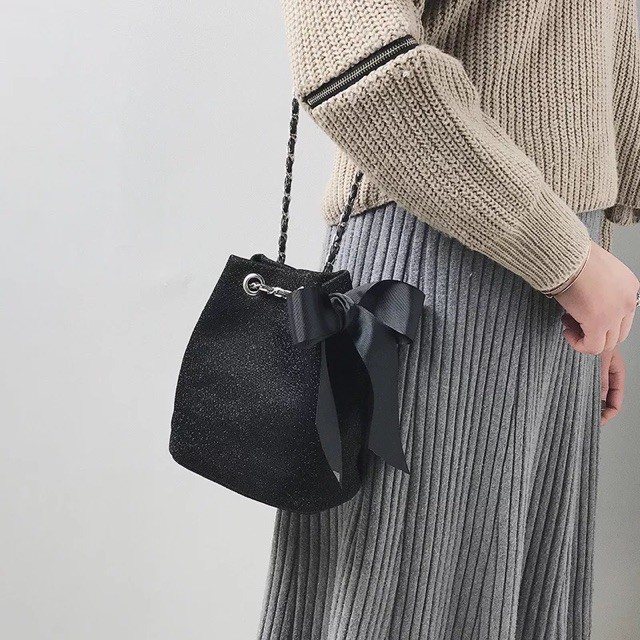 Túi đeo chéo nhũ đính nơ siêu xinh hottrend