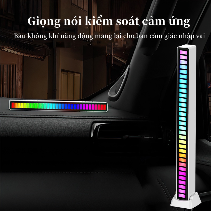 Đèn Cảm Biến Âm Thanh Thanh đèn Led Nháy Theo Nhạc RGB Điều Khiển APP Nhiều Chế Độ 32 Bit Thông Minh Kèm Cáp Sạc USB