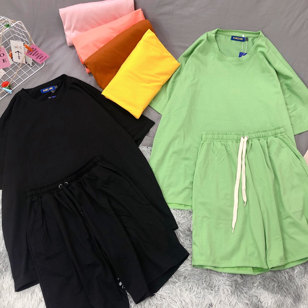 Bộ Áo Quần basic trơn nhiều màu MEANSTORE set đồ unisex nam nữ dáng rộng form oversize phong cách Ulzzang Hàn Quốc vải m