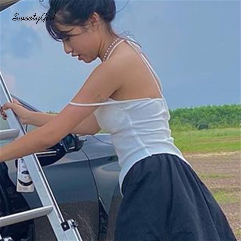 Áo Tank Top Hai Dây Cổ Chữ V Hở Lưng Dáng Ôm Màu Trơn Thời Trang Cho Nữ