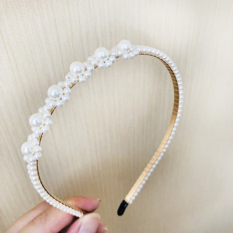 Băng Đô Cài Tóc Đính Hạt Ngọc Trai Giả Bằng Kim Loại Sang Trọng Cổ Điển Cho Nữ