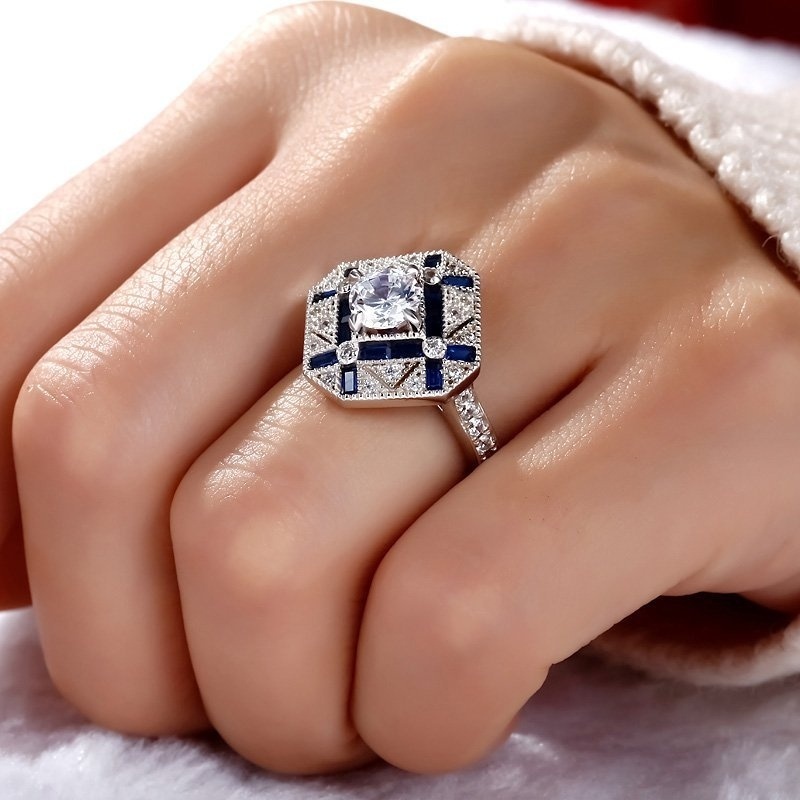 Nhẫn Thời Trang Đính Đá Topaz Tự Nhiên Hình Thang